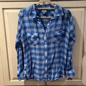 C&C  California blue checked gauze, long sleeve button-down